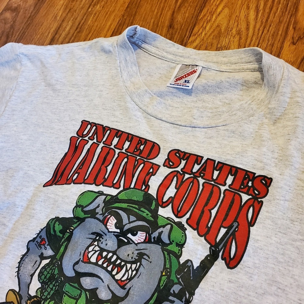 Vintage 90s US Marine Corps Shirt Adult XL Gray Bulldog Graphic Jerzees